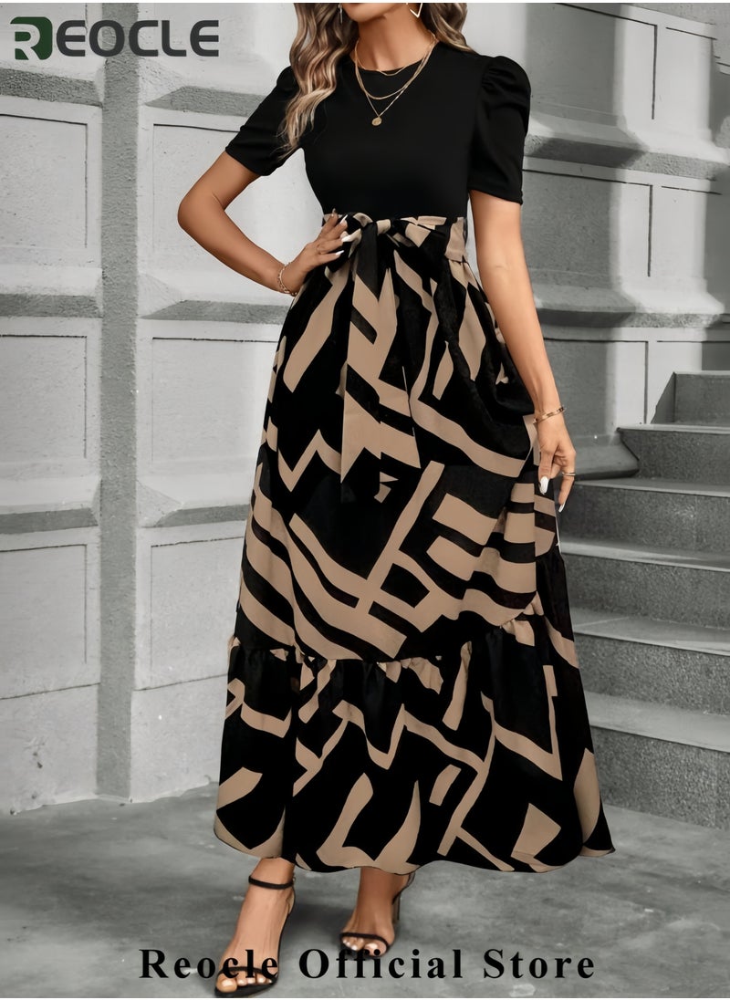 Summer Dresses for Women Empire Waist Wrap Floral Print High Waist Fashion Elegant Tea Party Dresses