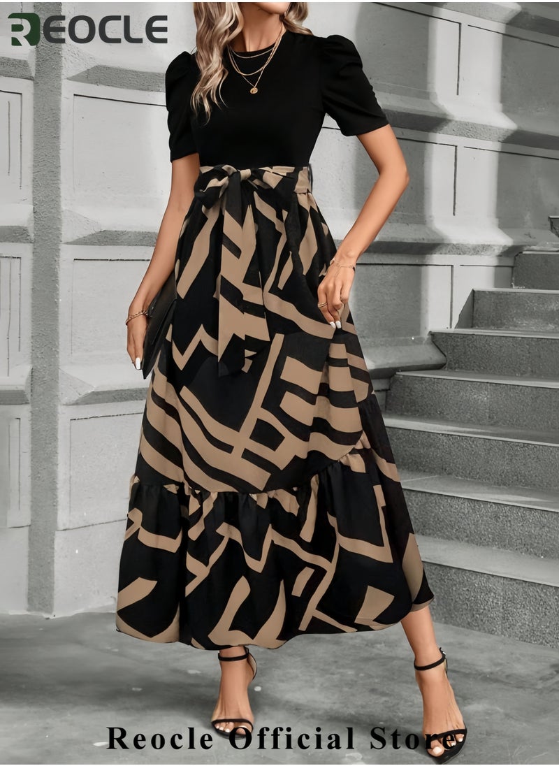 Summer Dresses for Women Empire Waist Wrap Floral Print High Waist Fashion Elegant Tea Party Dresses