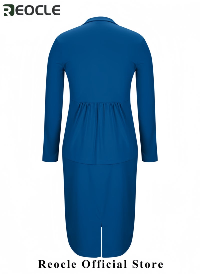 Women Wear to Work Dress 2 Piece Elegant Wrap Blazer Dresses Set Business Casual Long Sleeve Blazer and Pencil Skirt
