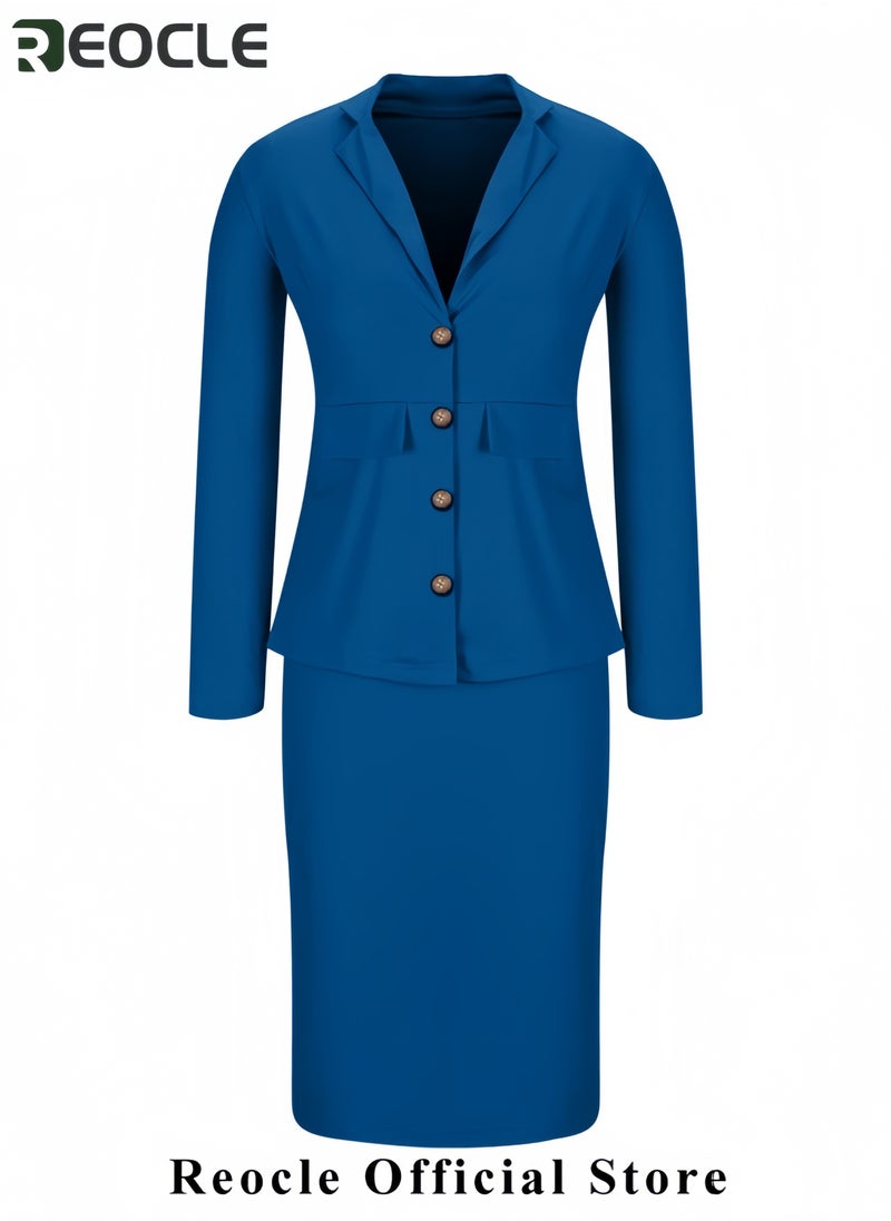 Women Wear to Work Dress 2 Piece Elegant Wrap Blazer Dresses Set Business Casual Long Sleeve Blazer and Pencil Skirt