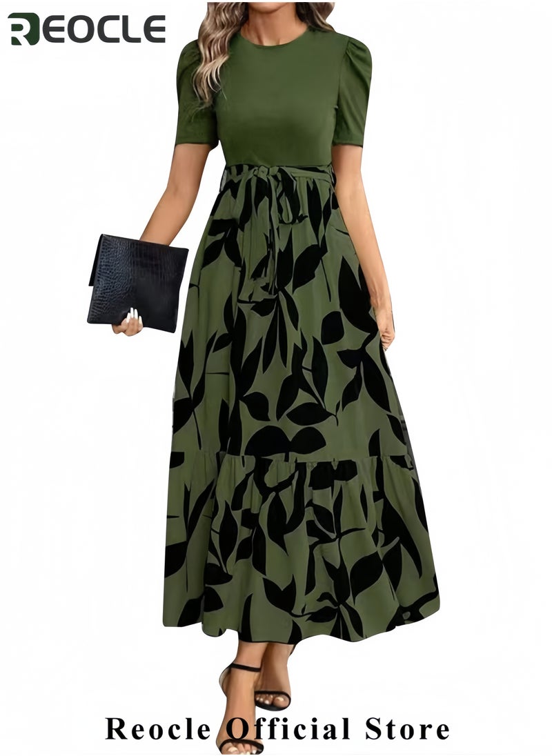 Summer Dresses for Women Empire Waist Wrap Floral Print High Waist Fashion Elegant Tea Party Dresses