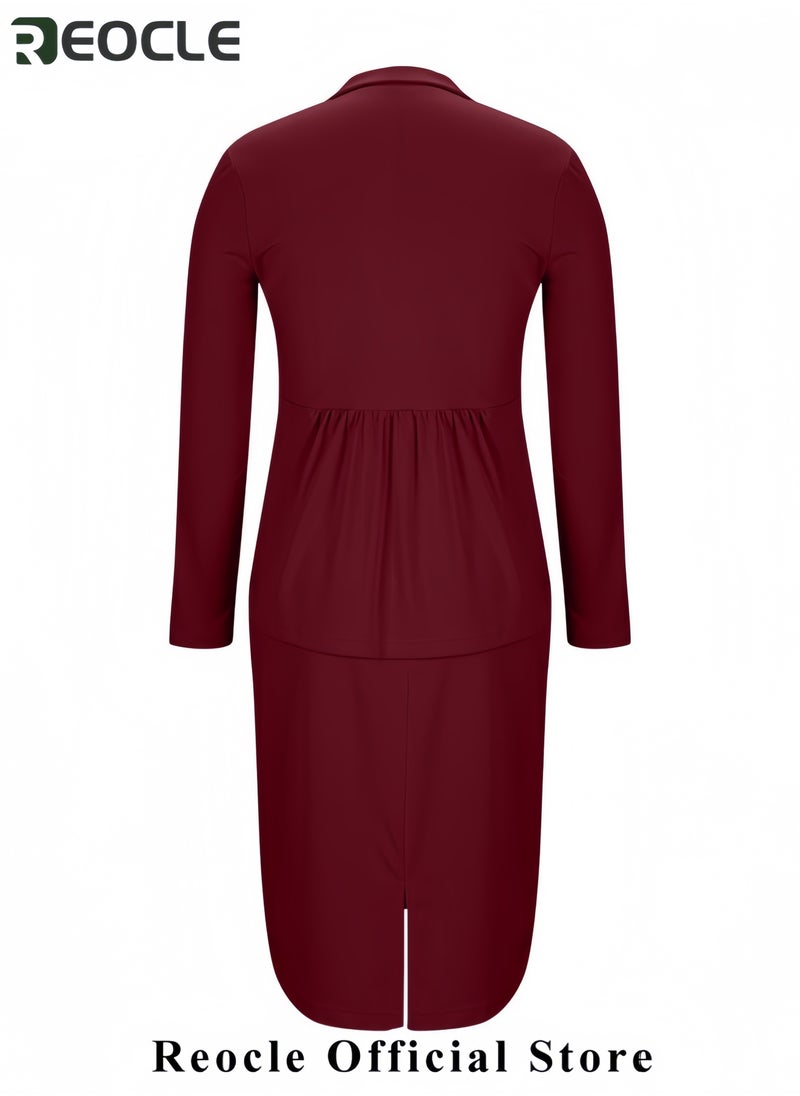 Women Wear to Work Dress 2 Piece Elegant Wrap Blazer Dresses Set Business Casual Long Sleeve Blazer and Pencil Skirt