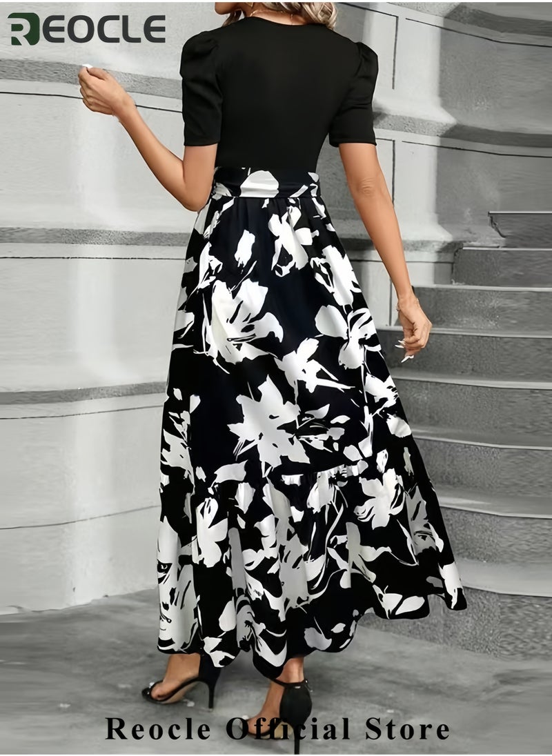 Summer Dresses for Women Empire Waist Wrap Floral Print High Waist Fashion Elegant Tea Party Dresses