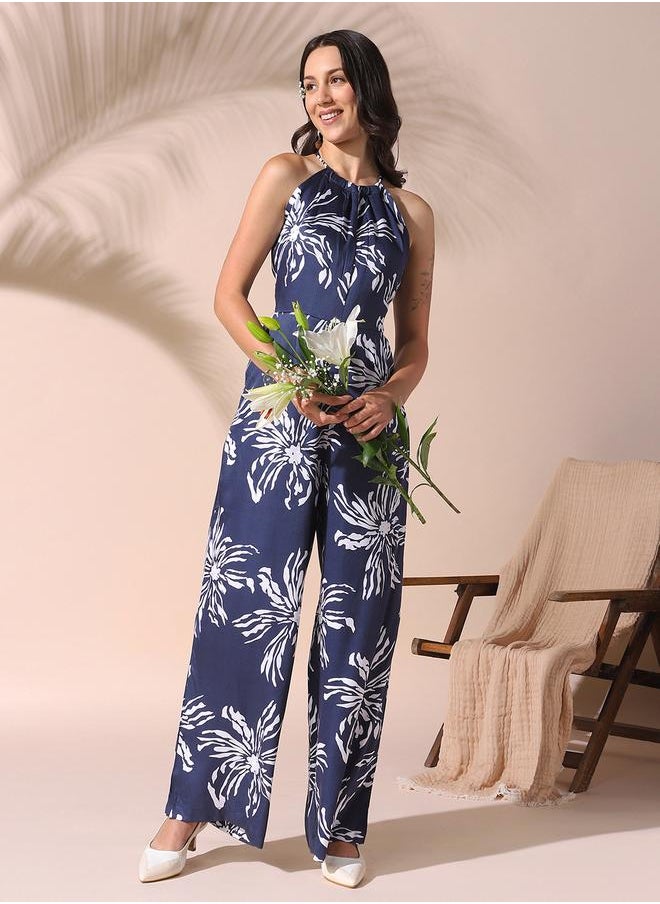 Women's Blue Rayon Satin Printed Knee Length Shirt Regular Fit Dress