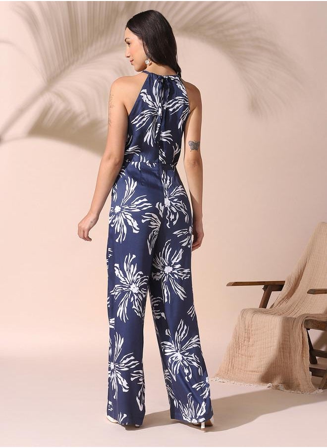 Women's Blue Rayon Satin Printed Knee Length Shirt Regular Fit Dress