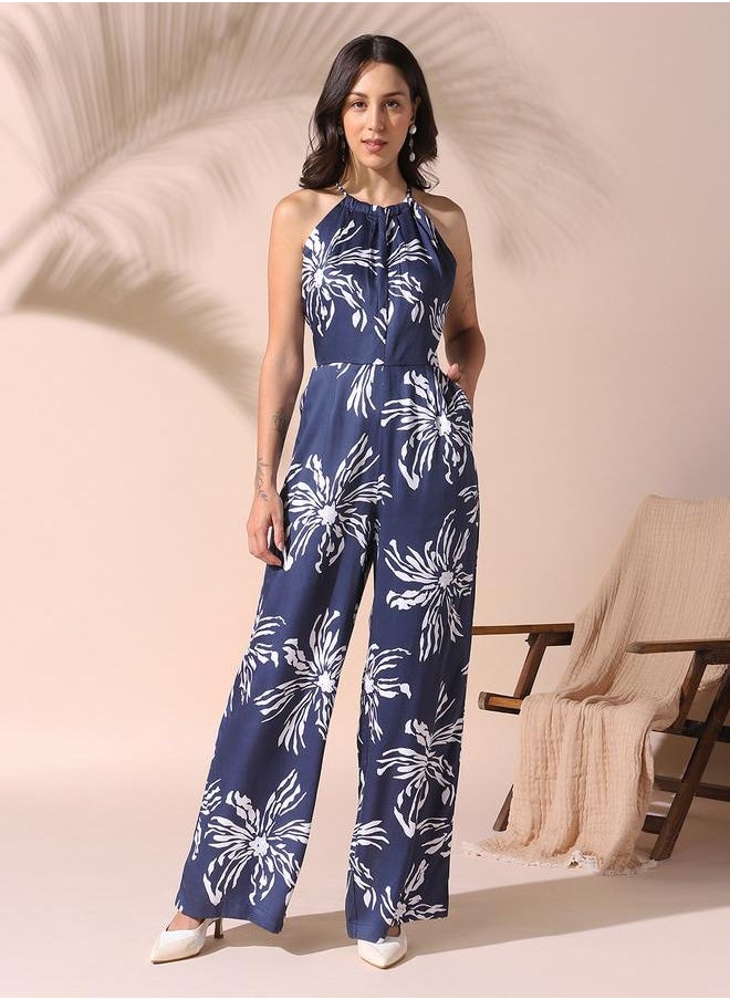 Women's Blue Rayon Satin Printed Knee Length Shirt Regular Fit Dress