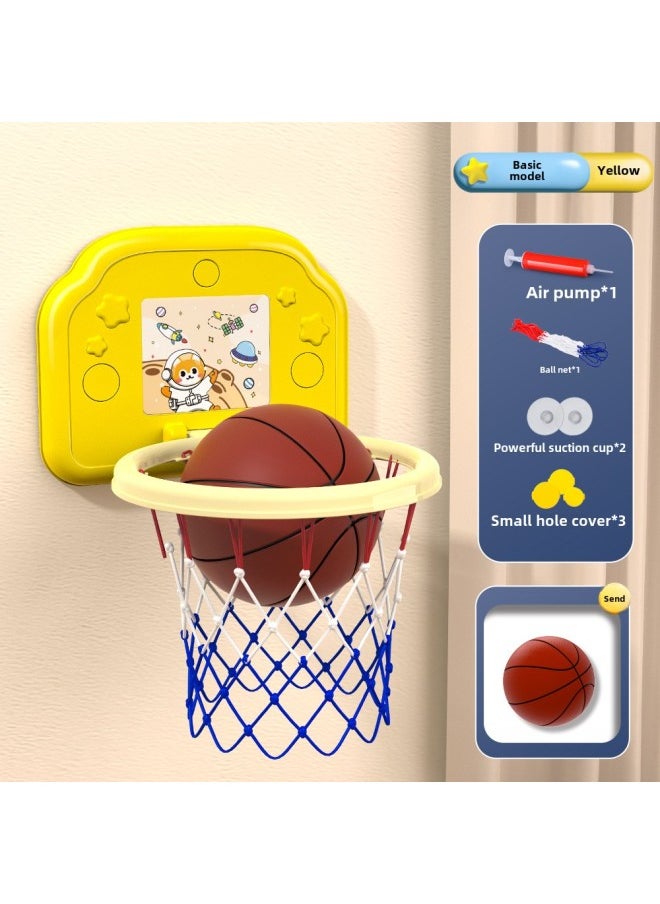 Children's Hanging Basketball Board Indoor And Outdoor Punch-Free Foldable Scoring Shooting Rings Kindergarten Basketball Toys-Color:[basic Version] Yellow Space Cat (comes With Basketball + Pump + Suction Cup)-Diameter:5 Basketballs