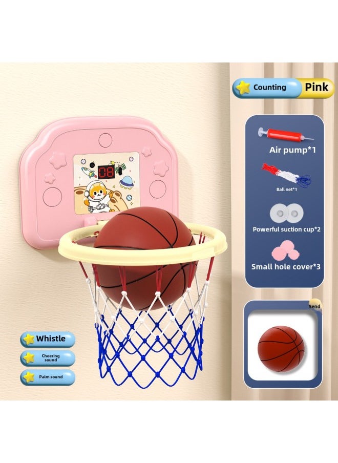 Children's Hanging Basketball Board Indoor And Outdoor Punch-Free Foldable Scoring Shooting Rings Kindergarten Basketball Toys-Color:[score Version] Pink Space Cat (comes With Basketball + Pump + Suction Cup)-Diameter:5 Basketballs