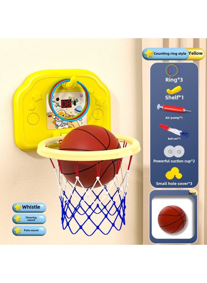 Children's Hanging Basketball Board Indoor And Outdoor Punch-Free Foldable Scoring Shooting Rings Kindergarten Basketball Toys-Color:[scoring Ring Version] Yellow Space Cat (free Basketball + 3 Rings + Pump + Suction Cup)-Diameter:5 Basketballs