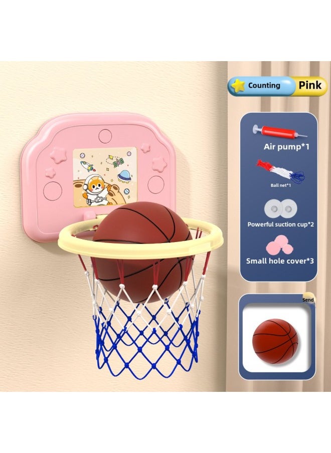 Children's Hanging Basketball Board Indoor And Outdoor Punch-Free Foldable Scoring Shooting Rings Kindergarten Basketball Toys-Color:[basic Version] Pink Space Cat (comes With Basketball + Pump + Suction Cup)-Diameter:1 Basketball