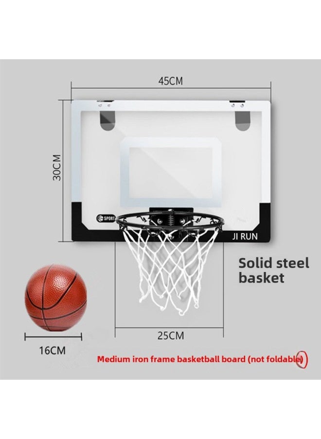 Children's Sports Toy Iron Frame Dunk Basketball Rack Simple Punch-free Basketball Frame Indoor Shooting-Color:E-commerce Packaging-foldable Basketball Frame (black And White)