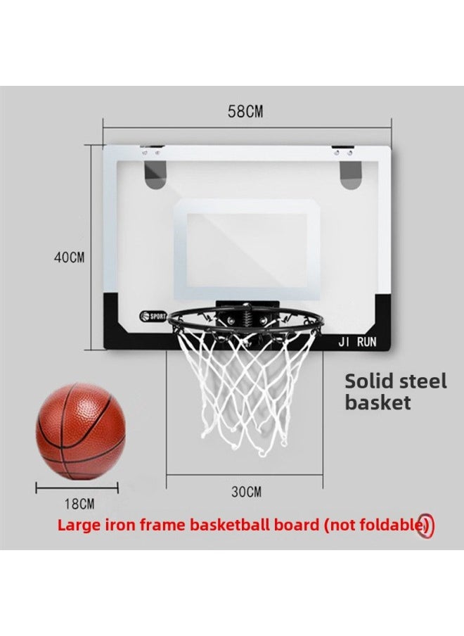 Children's Sports Toy Iron Frame Dunk Basketball Rack Simple Punch-free Basketball Frame Indoor Shooting-Color:E-commerce Packaging-foldable Basketball Frame (black And White)