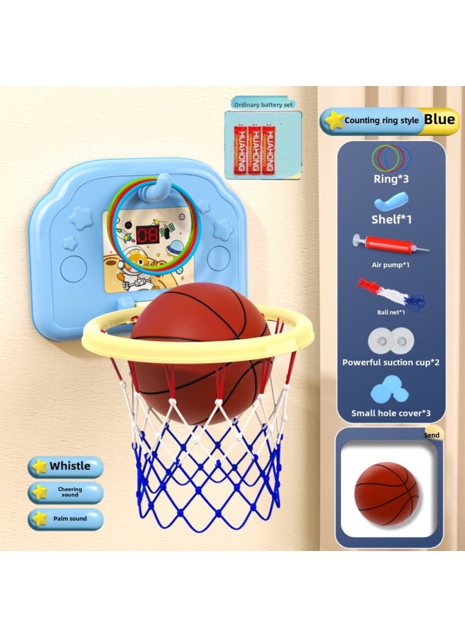 Children's Hanging Basketball Board Indoor And Outdoor Punch-Free Foldable Scoring Shooting Rings Kindergarten Basketball Toys-Color:[scoring Ring Ordinary Battery Version] Blue Space Cat (free Basketball + 3 Rings + Pump + Suction Cup)-Diameter:5 Basketballs