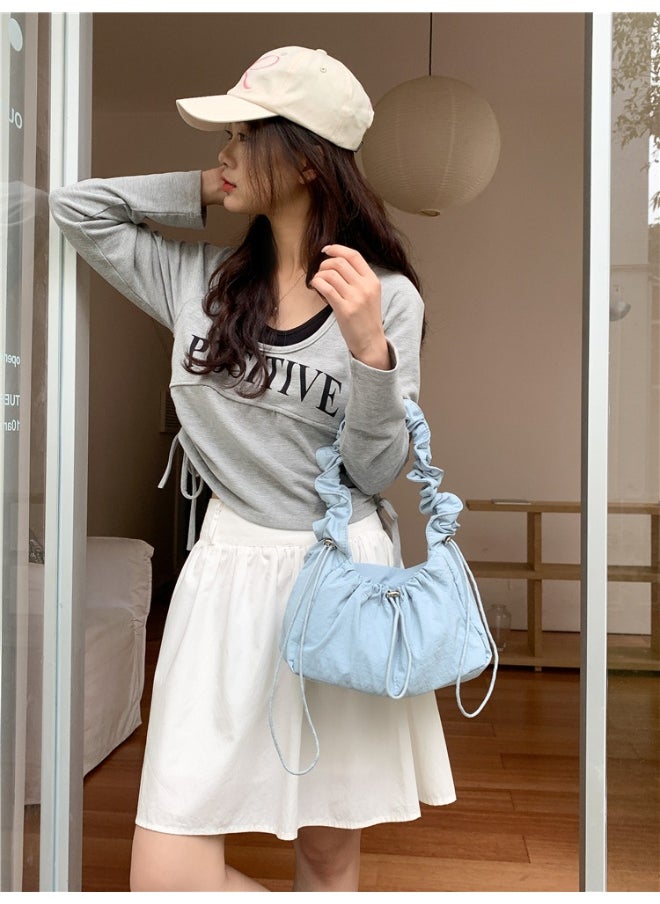 Korean Women's Bag Fold Bag Trend Literary Crossbody Nylon Bag Niche Design Fashion Casual Shoulder Small Square Bag