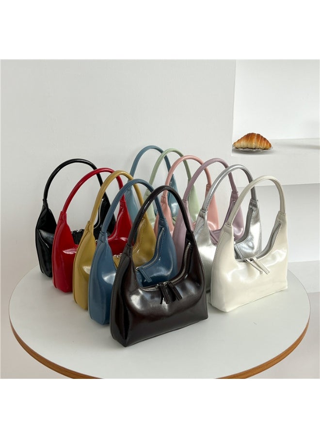 Korean Small Handbag Women's High-grade Temperament Simple Female Bag Bright PU Fashion Single Shoulder Niche Design Handbag