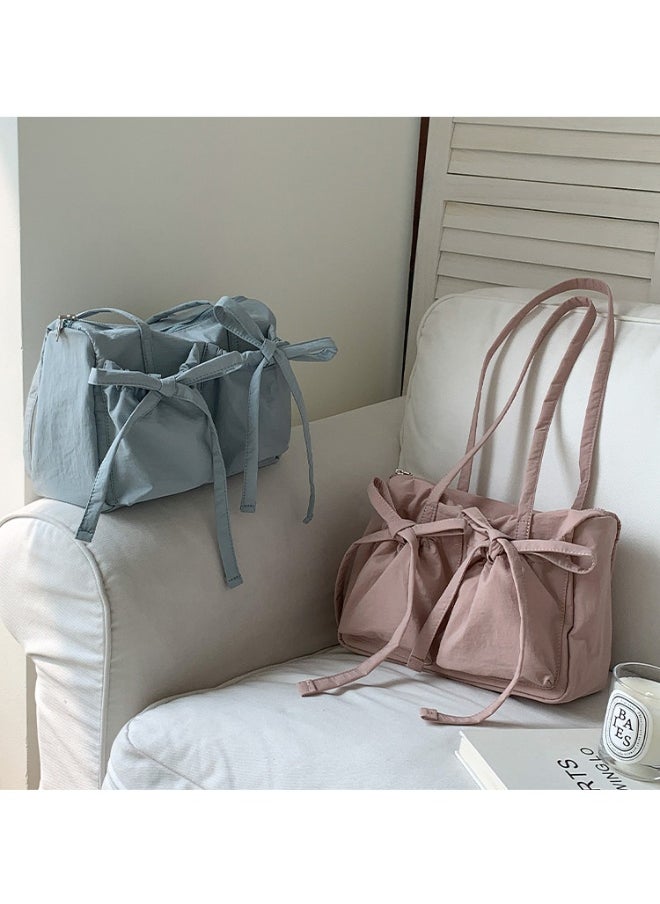 Fashion Bow Tote Bag Summer Luxury Sense Large Capacity Shoulder Bag Women's Simple Velcron Commuter Bag