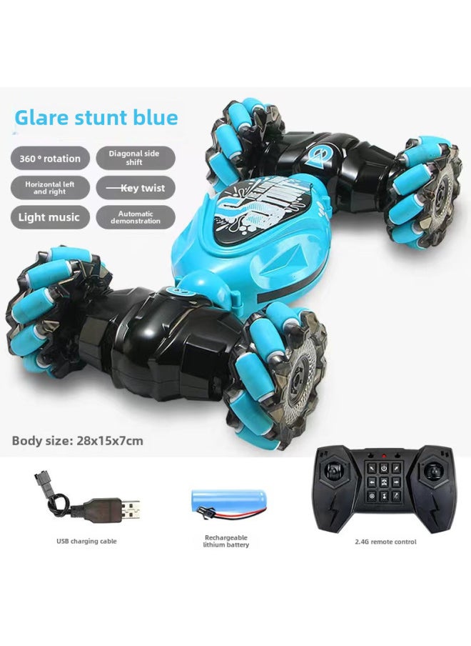 Charging Gesture Sensing Twist Car Children's Drift Stunt Off-road Vehicle Intelligent Remote Control Transformation Car-Color:Single Remote Control Side Wheel-Blue-Proportion:Dual Power (battery Life 50-60 Minutes)