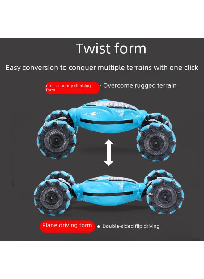 Charging Gesture Sensing Twist Car Children's Drift Stunt Off-road Vehicle Intelligent Remote Control Transformation Car-Color:Single Remote Control Side Wheel-Blue-Proportion:Dual Power (battery Life 50-60 Minutes)