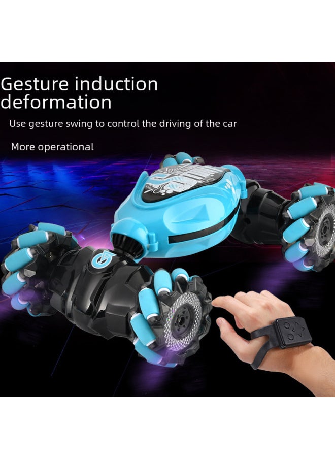 Charging Gesture Sensing Twist Car Children's Drift Stunt Off-road Vehicle Intelligent Remote Control Transformation Car-Color:Single Remote Control Side Wheel-Blue-Proportion:Dual Power (battery Life 50-60 Minutes)