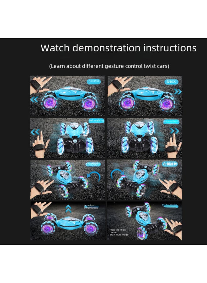 Charging Gesture Sensing Twist Car Children's Drift Stunt Off-road Vehicle Intelligent Remote Control Transformation Car-Color:Single Remote Control Side Wheel-Blue-Proportion:Dual Power (battery Life 50-60 Minutes)