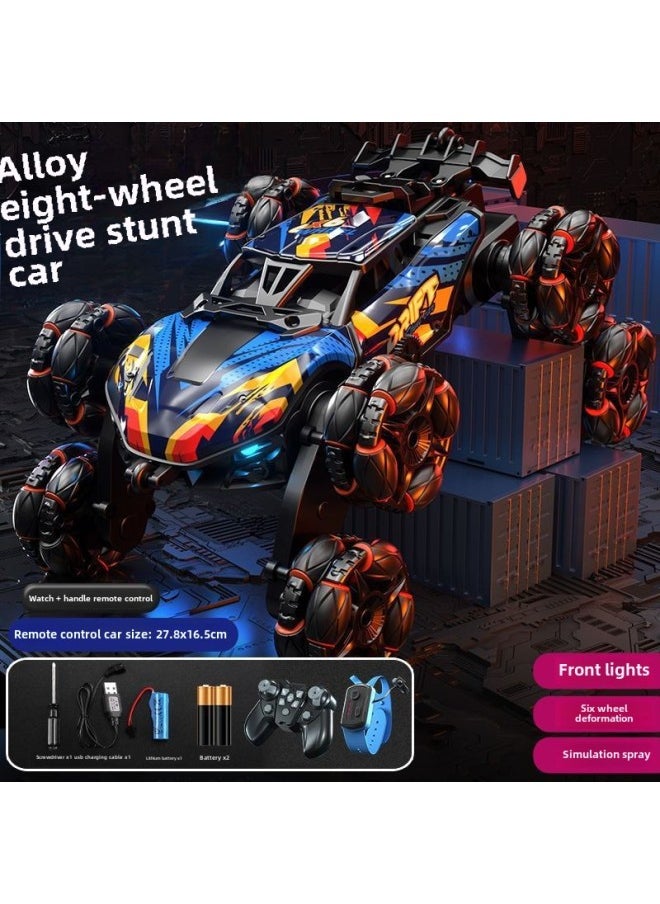 Children's Six-wheel Swing Arm High-speed Drift Off-road Vehicle Six-drive Special Deformation Spray Climbing Bucket Remote Control Car Toy-Color:Orange Eight Wheel Spray Handle Gesture-Proportion:Single Power-with Remote Control Battery Charging Line Screwdriver