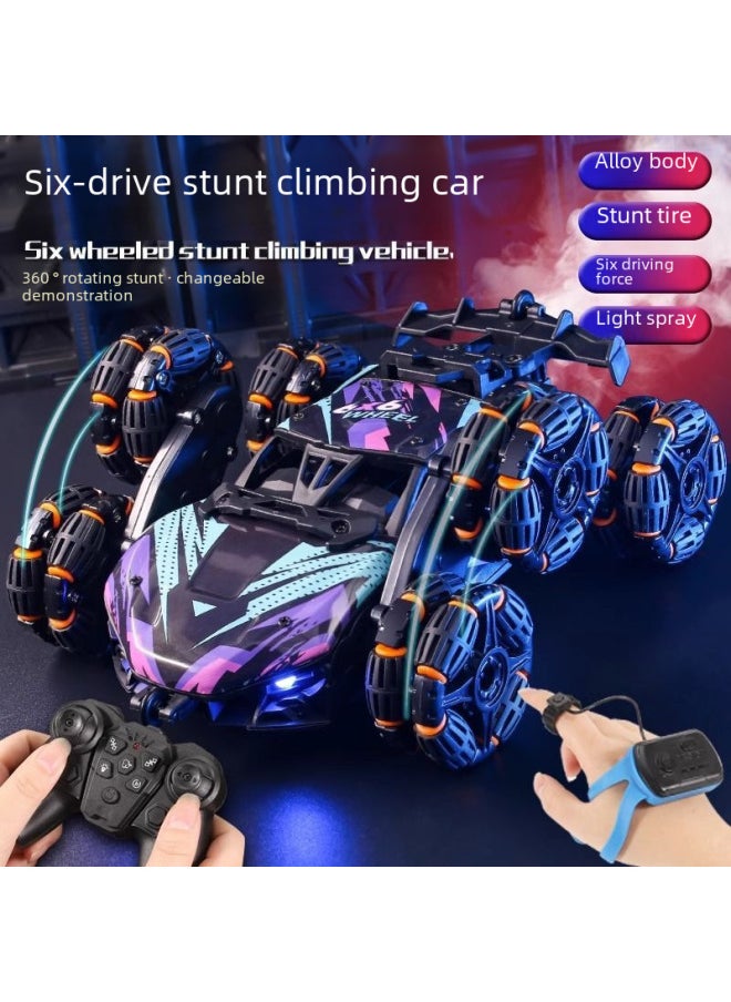 Children's Six-wheel Swing Arm High-speed Drift Off-road Vehicle Six-drive Special Deformation Spray Climbing Bucket Remote Control Car Toy-Color:[Orange Four Wheels] Spray Light Single Control-Proportion:Three Electricity-with Remote Control Battery Charging Line Screwdriver