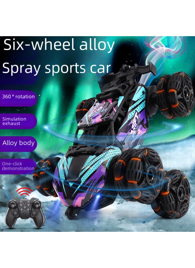 Children's Six-wheel Swing Arm High-speed Drift Off-road Vehicle Six-drive Special Deformation Spray Climbing Bucket Remote Control Car Toy-Color:[X24 Blue] Spray Racing Stunt Light Sound Double Control-Proportion:Single Power-with Remote Control Battery Charging Line Screwdriver