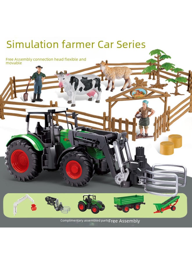 Electric Remote Control Farmer Engineering Vehicle Large Alloy Tractor Harvester Fertilizing Transport Toy Children's Loading Vehicle-Color:Eight Wheel Alloy Blue 6601HB