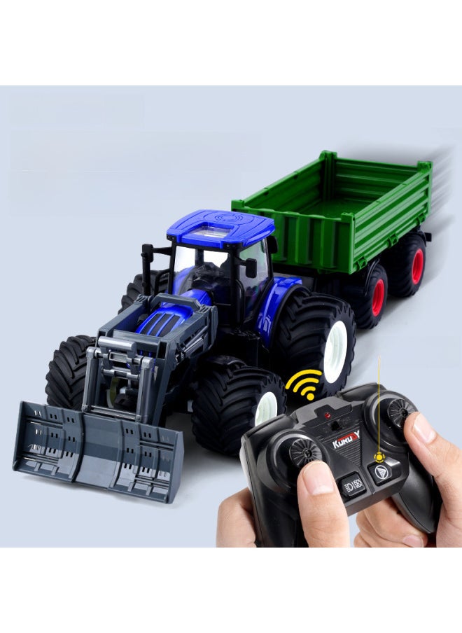 Electric Remote Control Farmer Engineering Vehicle Large Alloy Tractor Harvester Fertilizing Transport Toy Children's Loading Vehicle-Color:Eight Wheel Alloy Blue 6601HB