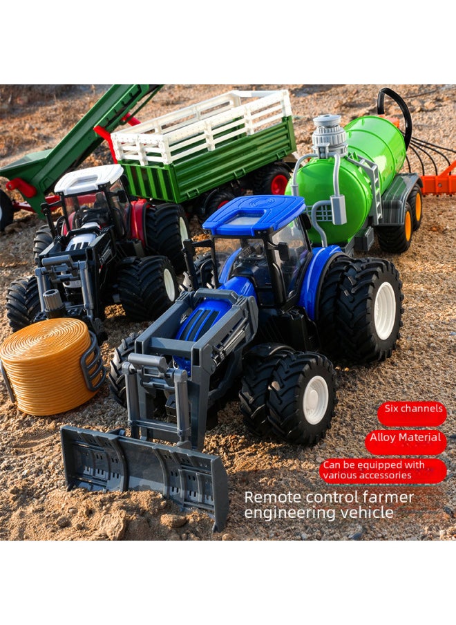 Electric Remote Control Farmer Engineering Vehicle Large Alloy Tractor Harvester Fertilizing Transport Toy Children's Loading Vehicle-Color:Eight Wheel Alloy Blue 6601HB