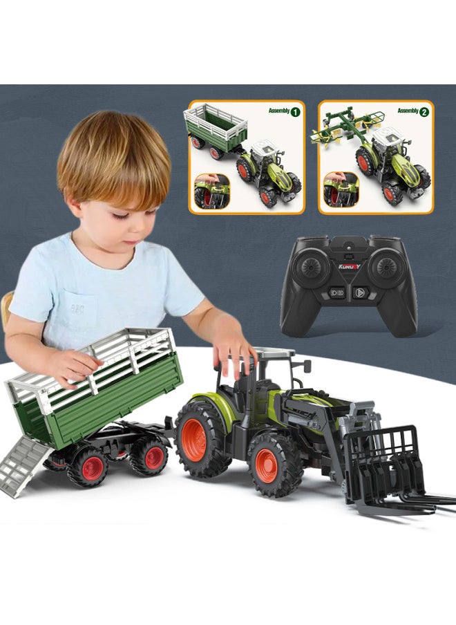 Electric Remote Control Farmer Engineering Vehicle Large Alloy Tractor Harvester Fertilizing Transport Toy Children's Loading Vehicle-Color:Eight Wheel Alloy Blue 6601HB