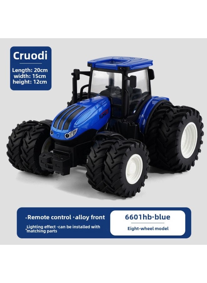 Electric Remote Control Farmer Engineering Vehicle Large Alloy Tractor Harvester Fertilizing Transport Toy Children's Loading Vehicle-Color:Eight Wheel Alloy Blue 6601HB