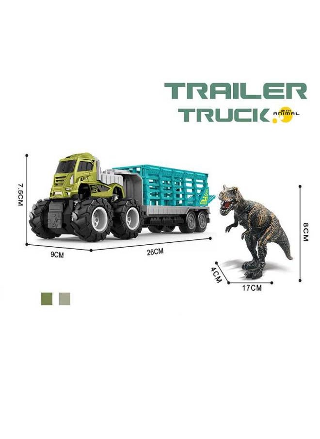 Four-drive Inertia American Car Front Alloy Trailer Car Dinosaur Children's Toy Vehicle-Color:Four-drive Inertia Alloy Trailer With Animal (Velociraptor)
