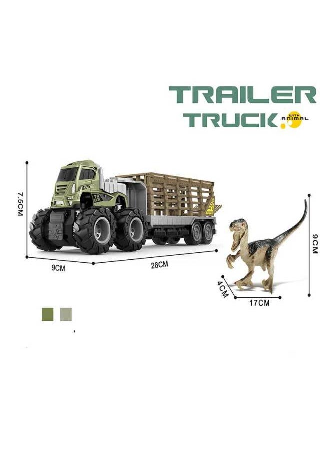 Four-drive Inertia American Car Front Alloy Trailer Car Dinosaur Children's Toy Vehicle-Color:Four-drive Inertia Alloy Trailer With Animal (Velociraptor)