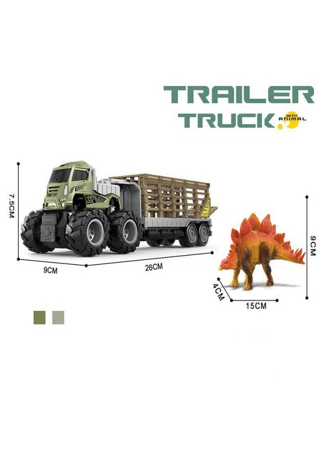Four-drive Inertia American Car Front Alloy Trailer Car Dinosaur Children's Toy Vehicle-Color:Four-drive Inertia Alloy Trailer With Animal (Velociraptor)