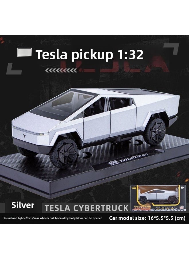 Eating Chicken With Tesla Model3X Alloy Car Model Peace Elite Toy Car Gull Wing Door Children-Color:1:32cybertruck Silver