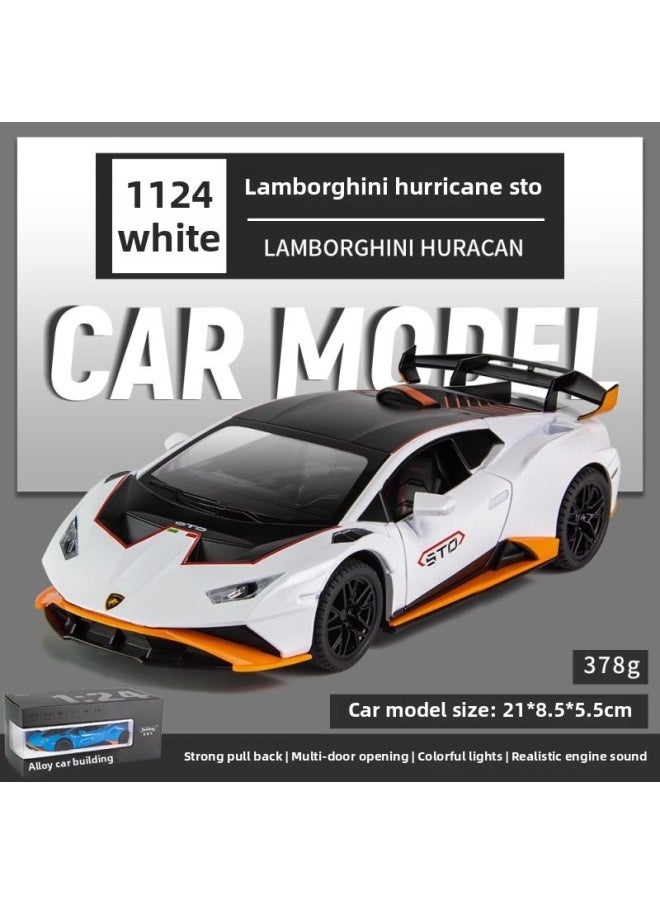 Alloy Sports Car Lambo & Kini Car Model Simulation Sound And Light Pull Back Alloy Toy Car Alloy Car Model Wholesale-Color:1:24 Rambo STO Hurricane White
