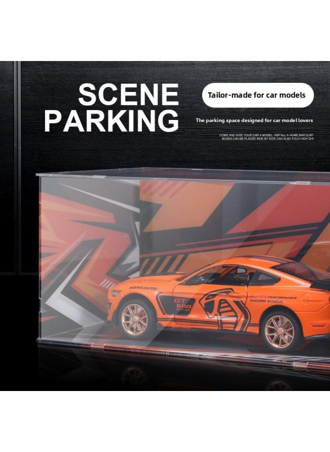 1:24 Acrylic Car Garage Assembled Simulation Car Parking Space Model Storage Hidden Ornaments Parking Lot-Color:Secondary Dimension Orange (excluding Car)
