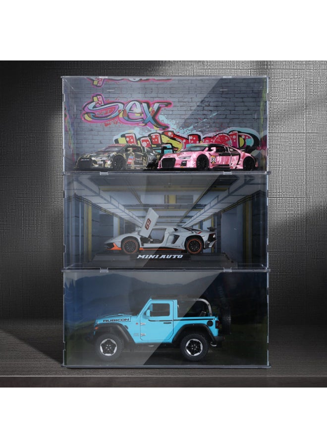 1:24 Acrylic Car Garage Assembled Simulation Car Parking Space Model Storage Hidden Ornaments Parking Lot-Color:Secondary Dimension Orange (excluding Car)