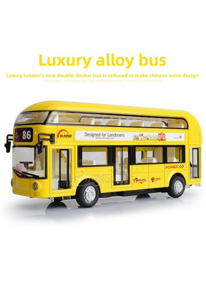 Direct Simulation Double-layer Air Conditioning Bus Alloy Pull Back Children's Toy Car Model Ornaments-Color:Yellow