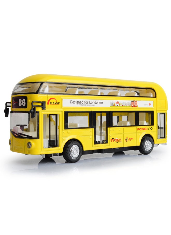 Direct Simulation Double-layer Air Conditioning Bus Alloy Pull Back Children's Toy Car Model Ornaments-Color:Yellow