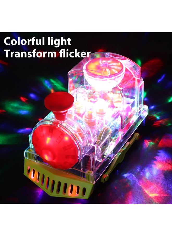 Electric Train Set Transparent Gear with Music Light Rotating Toy Children s Birthday Gift for