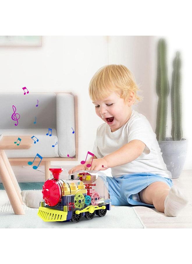 Electric Train Set Transparent Gear with Music Light Rotating Toy Children s Birthday Gift for