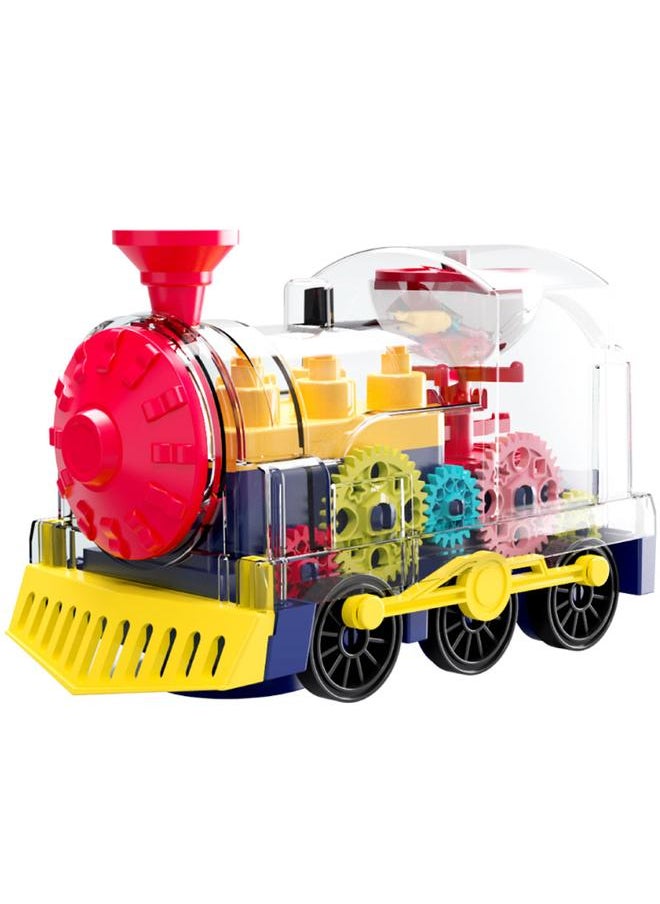 Electric Train Set Transparent Gear with Music Light Rotating Toy Children s Birthday Gift for