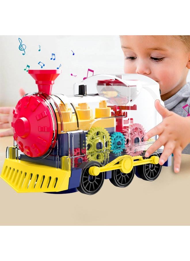 Electric Train Set Transparent Gear with Music Light Rotating Toy Children s Birthday Gift for