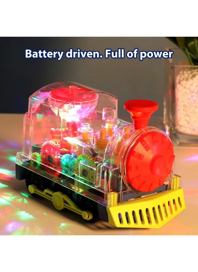 Electric Train Set Transparent Gear with Music Light Rotating Toy Children s Birthday Gift for