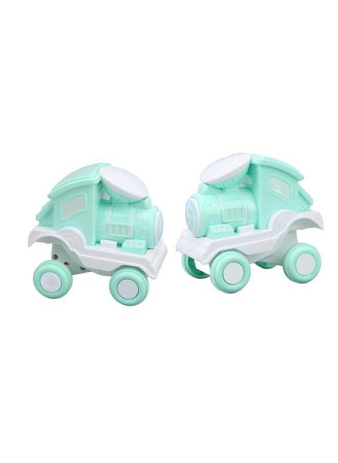 2Pcs Press and Roll Train Toy Plastic 360 Degree Stunt Flip for Boys Girls Gift Giving Green