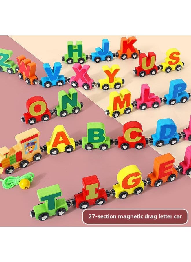 Children's Educational Toy Car Wooden Twelve Magnetic Digital Small Train Early Learning Toy Building Blocks Magnetic Car