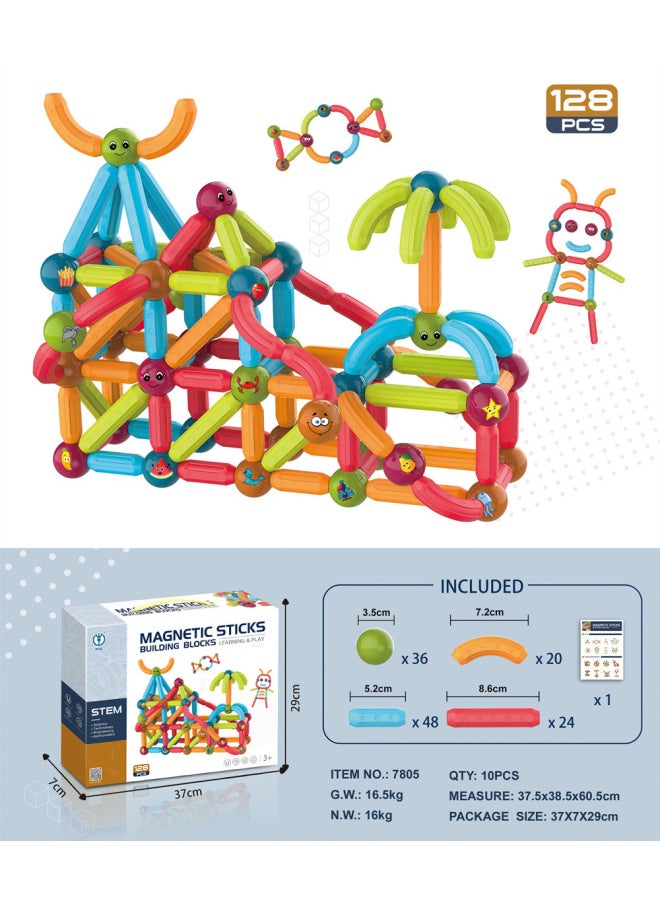 Magnetic Stick Early Education Disassembly Magnetic Piece Children's Educational Assembly Creative Variety Magnet Building Blocks Toy Generation-Color:7805 Magnetic Rod 128pcs [English]]
