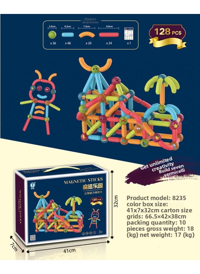Magnetic Stick Early Education Disassembly Magnetic Piece Children's Educational Assembly Creative Variety Magnet Building Blocks Toy Generation-Color:8235 Magnetic Rod 128pcs